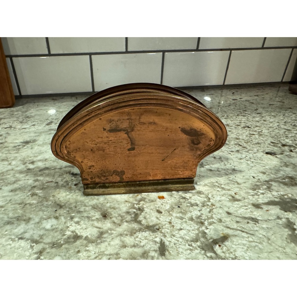 Vintage Copper and Brass Napkin Holder Mid Century Modern Arched Mail Caddy